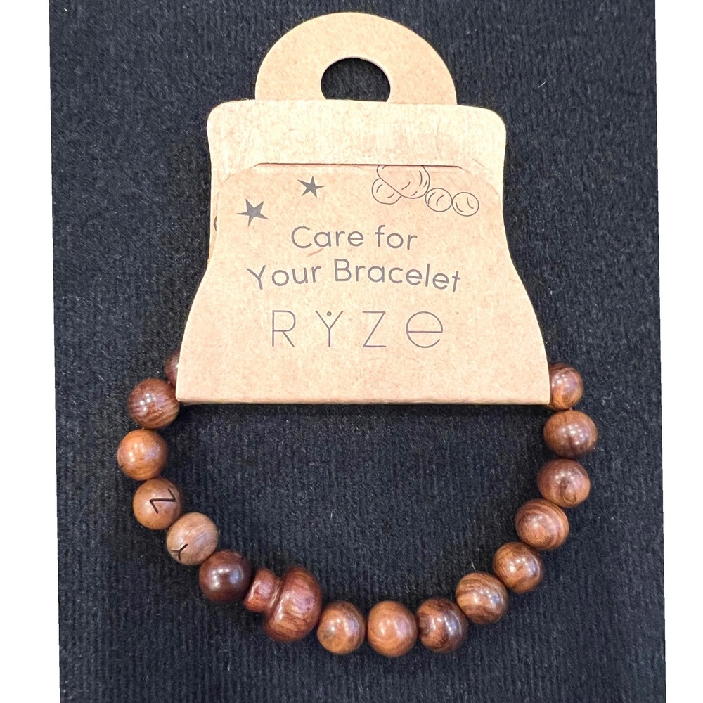 RYZE Mushroom Wood Bead Bracelet Stretch Black Rosewood Handmade Boho NWT